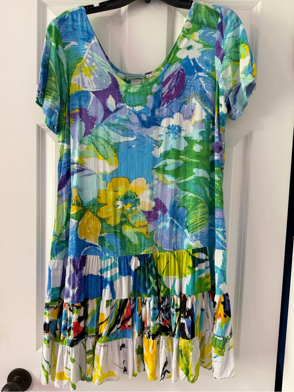 Jams World Floral Scoop-Neck Mini Dress in Blue, Green & Yellow